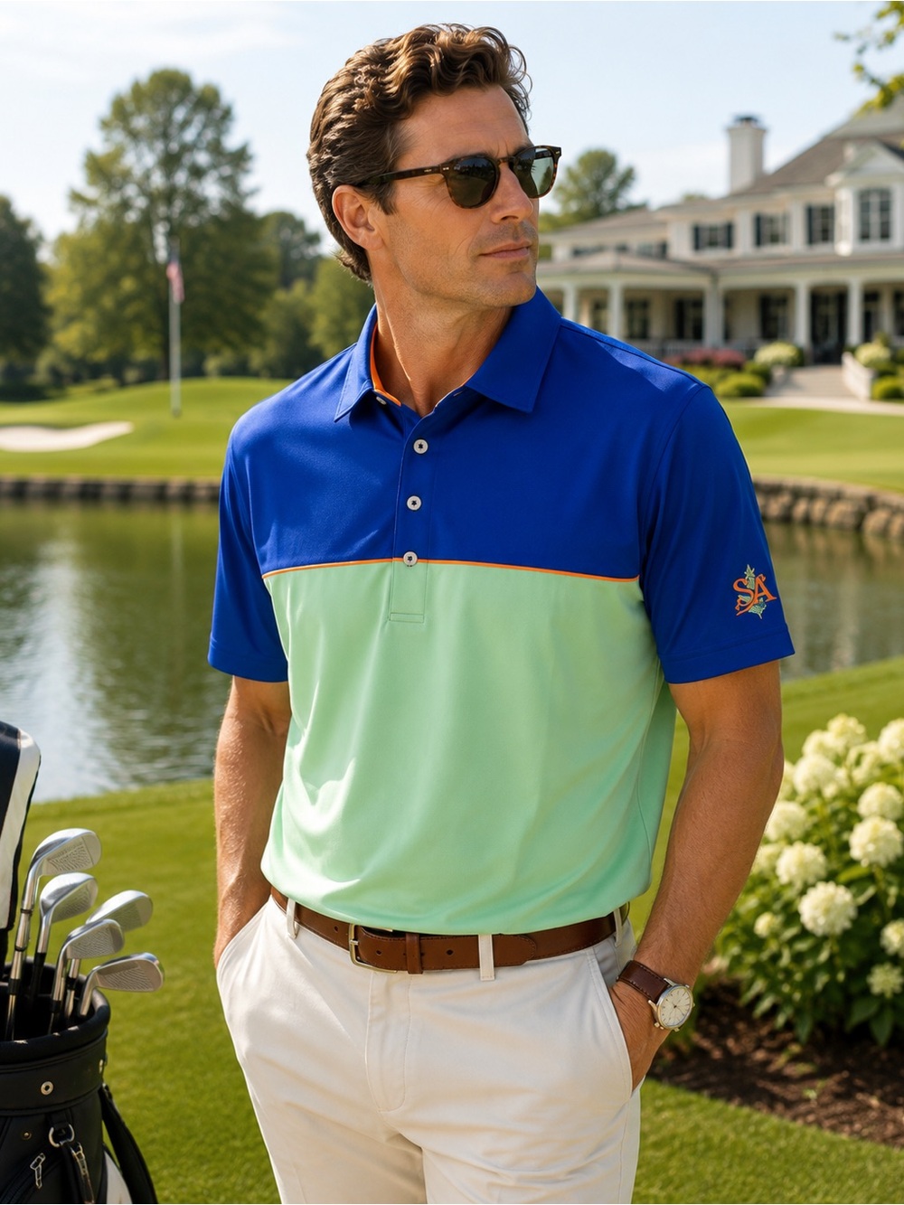 Donald Ross Sportswear Performance Golf Polo Blue Mint Colorblock Men’s Small